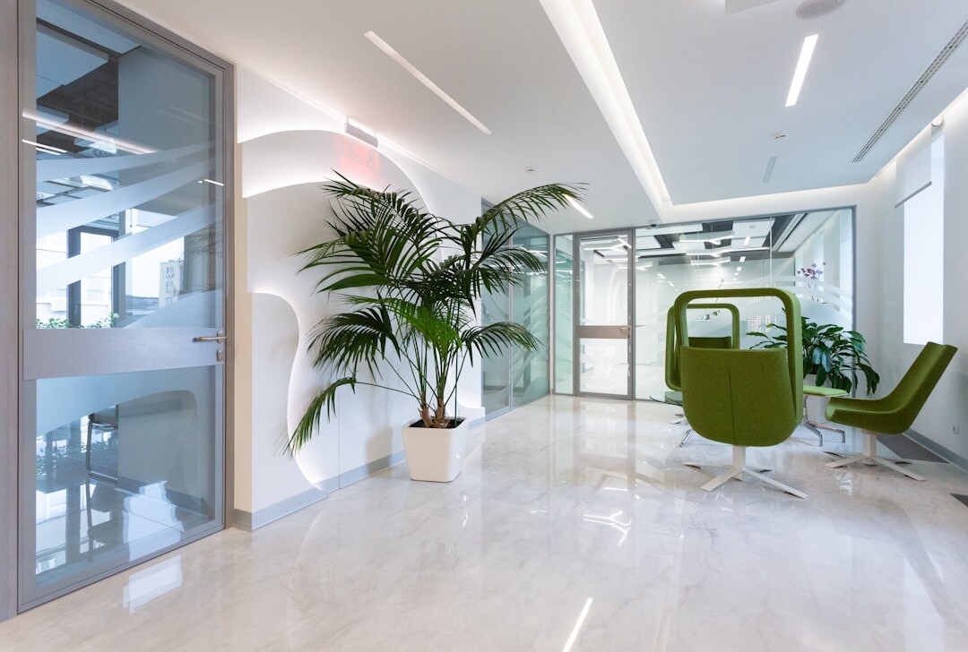 Modern bright media office with open workspace